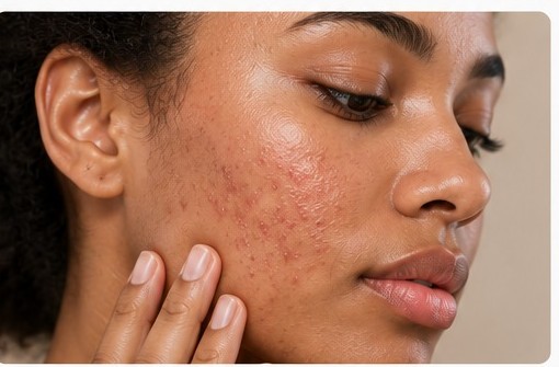 Close-up of skin with acne and blemishes