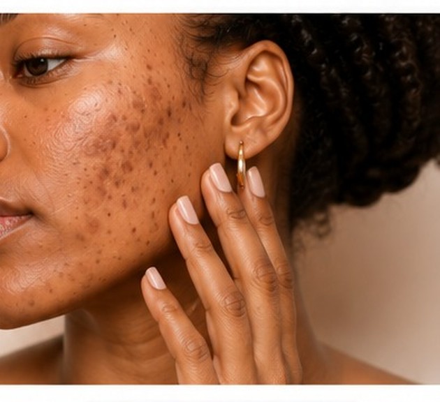 Close-up of skin with acne marks