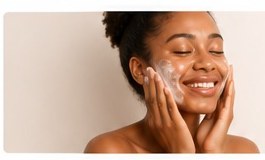 Woman cleansing her face