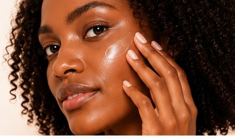 Woman applying skincare to even, radiant skin