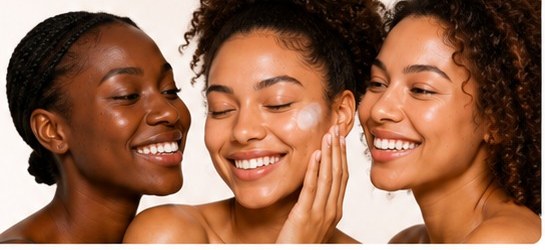 Three women with glowing skin