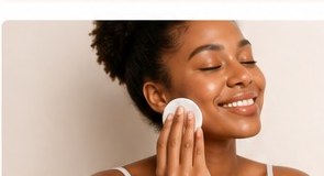 Woman applying toner with a cotton pad