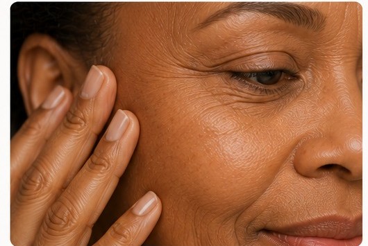 Close-up of skin with fine lines and wrinkles